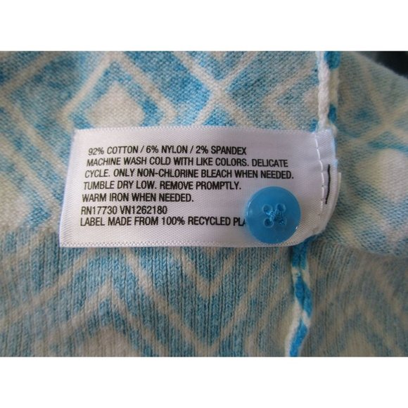 Merona Bright Blue White Diamond Pattern V Neck Ladies Medium Cardigan - Picture 7 of 8